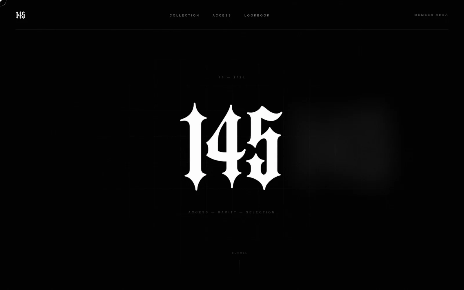 Page d'accueil de 145 : logotype gothique blanc sur fond noir