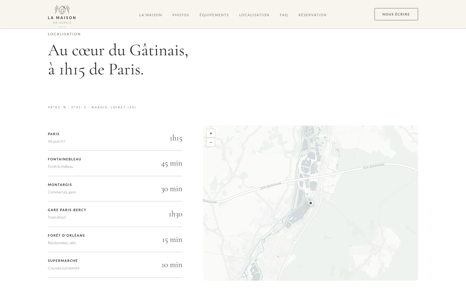 Localisation au cœur du Gâtinais et temps de trajet