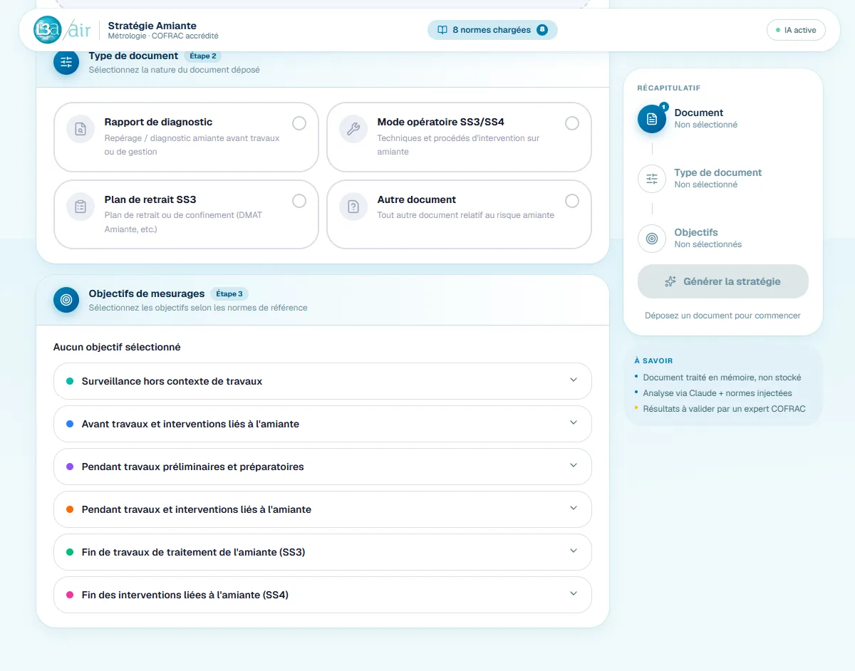 Sélection du type de document et des objectifs de mesurage
